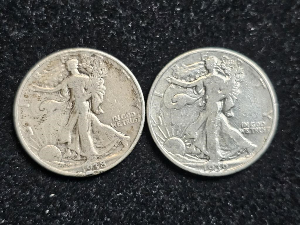 1938 & 1939D Liberty Walking Half Dollars (2)