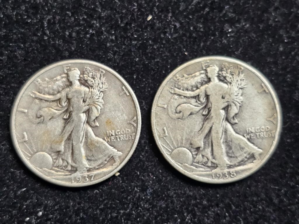 1937 & 1938 Liberty Walking Half Dollars (2)
