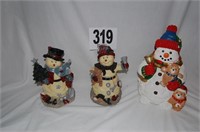 3 Snowmen Figurines 9"