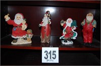 4 Santa Figurines 9"