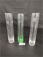 Rose Etched Clear Green Bud Vases (3)