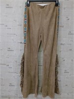 NEW SAVANNA JANE SUEDE FLARE LEG PANTS WITH BEADIN