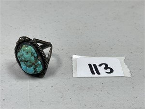 STERLING? TORQUISE RING WITH THE INITIALS D.N.