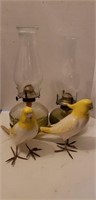 (2) oil lamps & cockatiel birds pair