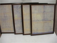 (4) 1955 Framed Blue Prints  27x32 Inches