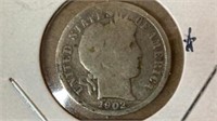 1902 barber dime silver coin