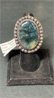 Moss Agate German silver size 7 ring/16.4 grams
