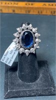 Blue sapphire German silver size 7 ring/8.5grams