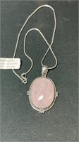 Rose quartz pendant & chain German silver /25grs