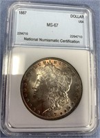 1887 Morgan silver dollar, MS 67 by NNC