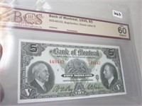 Unc. Graded 1935 Bank of Montreal $5 Paper Money