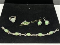 ASSORTED STERLING AND SILVER TONE JADE JEWELRY