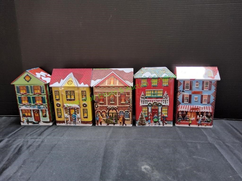 Christmas Village Tin Set, 5pc Set