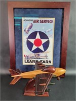 WWII Air Force Framed Art & Wood Air Plane
