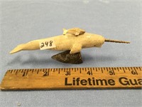 6" Narwhale carved from bone and fossilized ivory