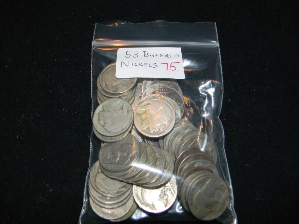 Bag (53) Buffalo Nickels Mixed Dates