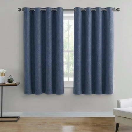 Blue Textured Woven Blackout Curtain  50 x 63