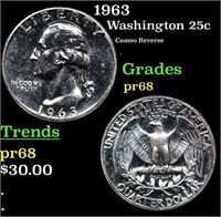 Proof 1963 Washington Quarter 25c Grades GEM++ Pro