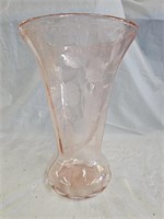 Pink Depression Etched Glass Vase