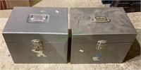 Two metal file boxes - one has a key. 1941.