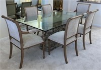 B - DINING TABLE W/ GLASS TOP & 6 CHAIRS (L14)