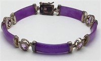 Sterling Silver, Purple Stone And Jade Bracelet