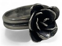 Signed Sterling Silver Flower Ring