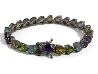 Ladies Multi Gemstone .925 Silver Heart Tennis