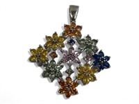 .925 Silver Multi Gemstone Flower Pendent