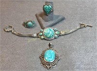 Sterling & Turquoise Bracelet, Pendant, 2 Rings
