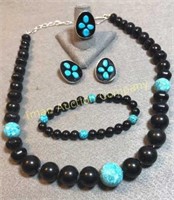 Sterling With Black & Turquoise Stones