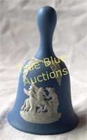 Blue Ceramic Bell with Raised Grecian Figures Stam