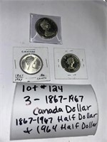Lot#124) 3x- 1867-1967 Canada dollar, 50 cent SILV