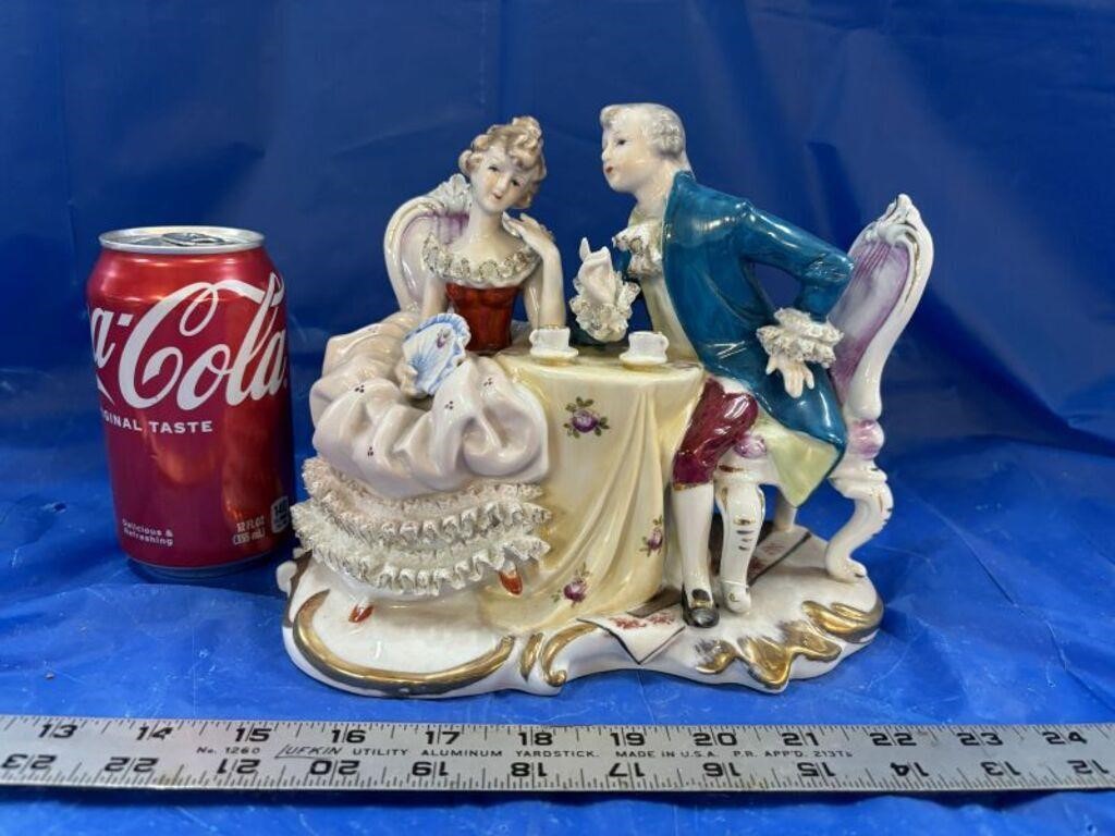 Vtg Porcelain Man & Woman Having Dinner