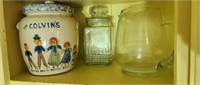 Cookie jar & contents of shelf