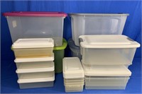 16 VARIOUS CLEAR TOTES W/ LIDS