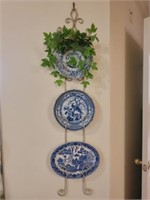 Wall hanging plate holder  blue and white plates