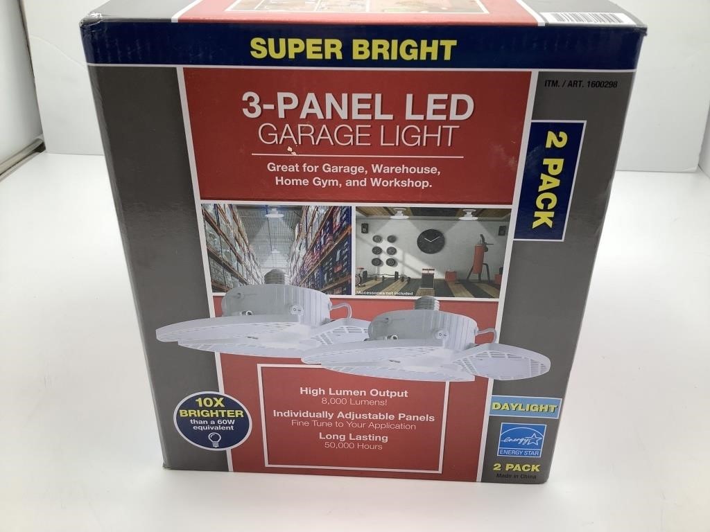 NEW IN BOX 3 PANEL LED GARAGE LIGHT 2 PACK