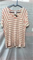 F15)  WOMEN'S LARGE PINK STRIPED SHIRT, AGNES &