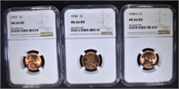 1937, 38 & 40-S LINCOLN CENTS, NGC MS-66 RED