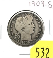 1909-S Barber half dollar