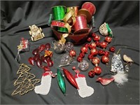 RED GLASS CHANDELIER PCS. & CHRISTMAS DECORATIONS