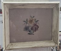 Antique framed sewing sampler w flowers