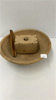 Wooden bowl with wooden butter press
