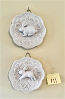 2 Ceramic Bunny Wall Plates
