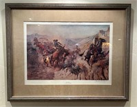 Framed Charles M. Russell Print "The Mix Up" Signe