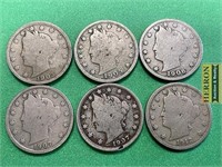(6) 1903-1912 Liberty Head Nickels
