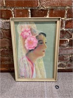 Colorful Chalk Drawing of Woman w Floral Veil