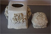 BISQUE TISSUE COVER AND TRINKET BOX