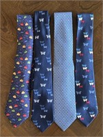 Four Blue Patterned Hermes Silk Neckties